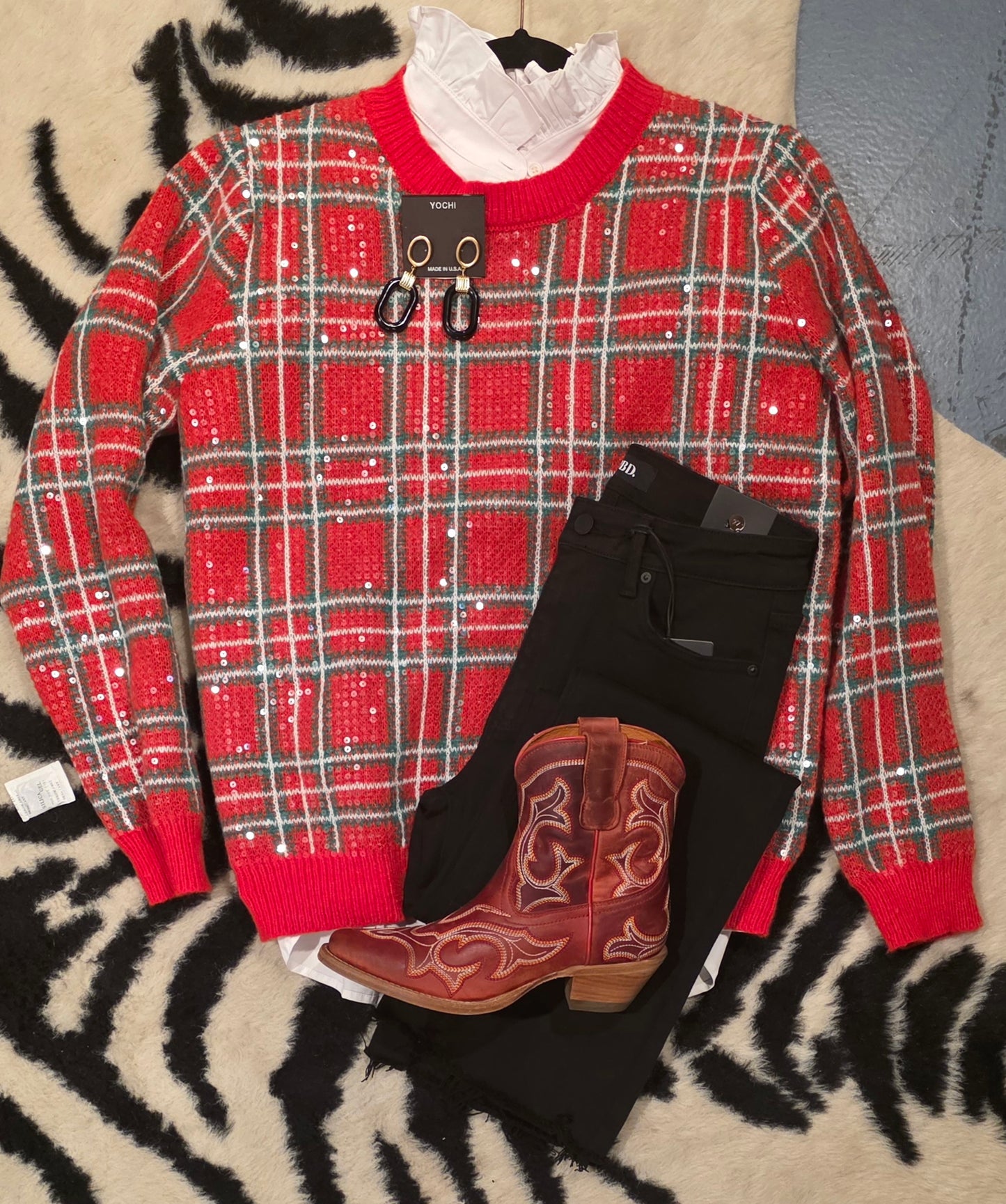 CLEAR SEQUIN PLAID SWEATER