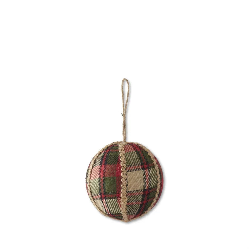 5 in Red Green & Black Plaid w/ Jute Trim Round Ornament