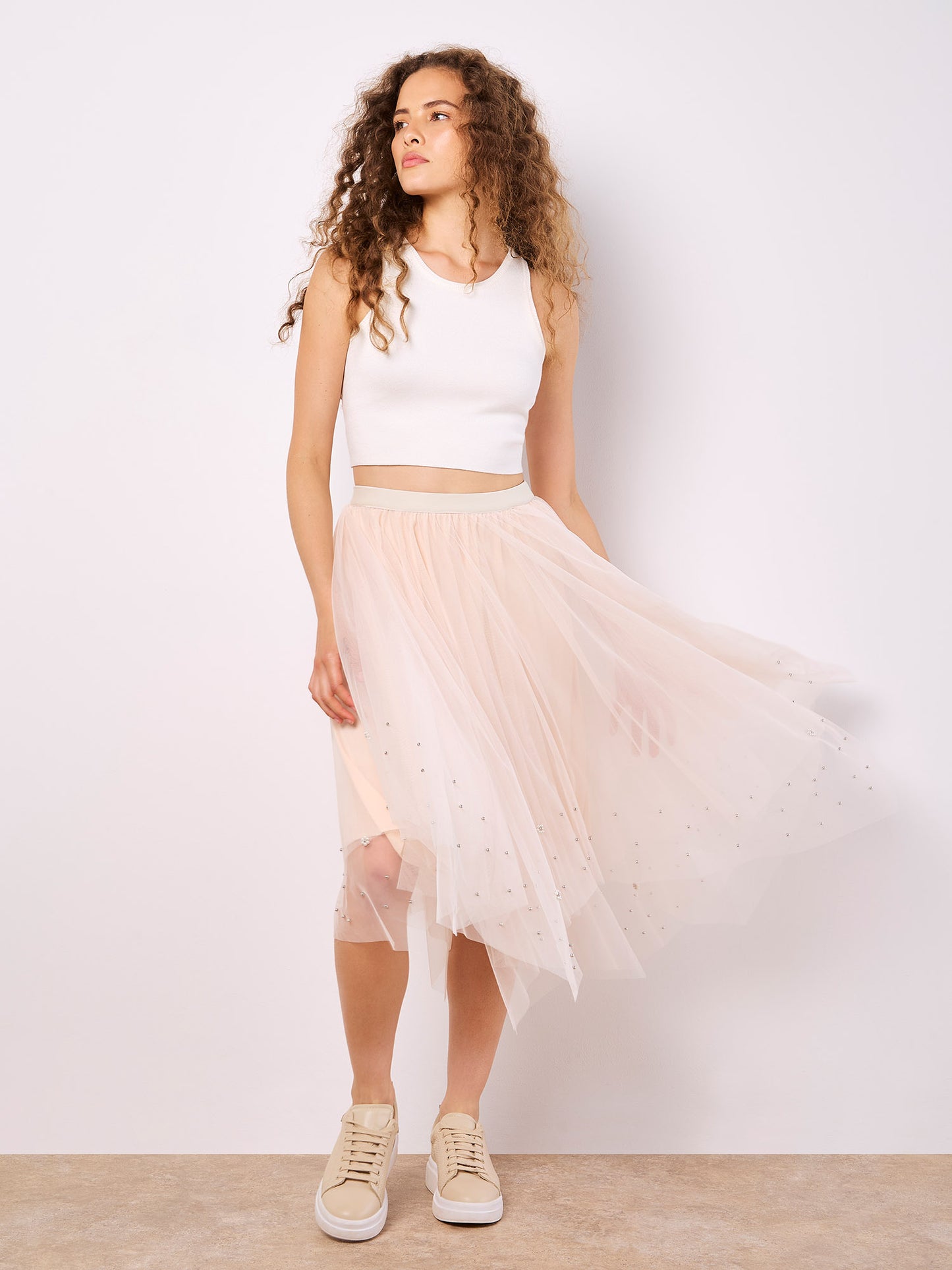 PEARLS HEM TULLE SKIRT
