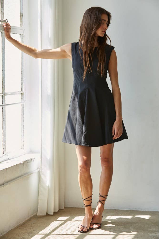 Woven Cotton Nylon Spandex Flare Mini Dress