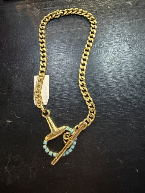 Gold and Turquoise Horse-Bit Toggle Necklace