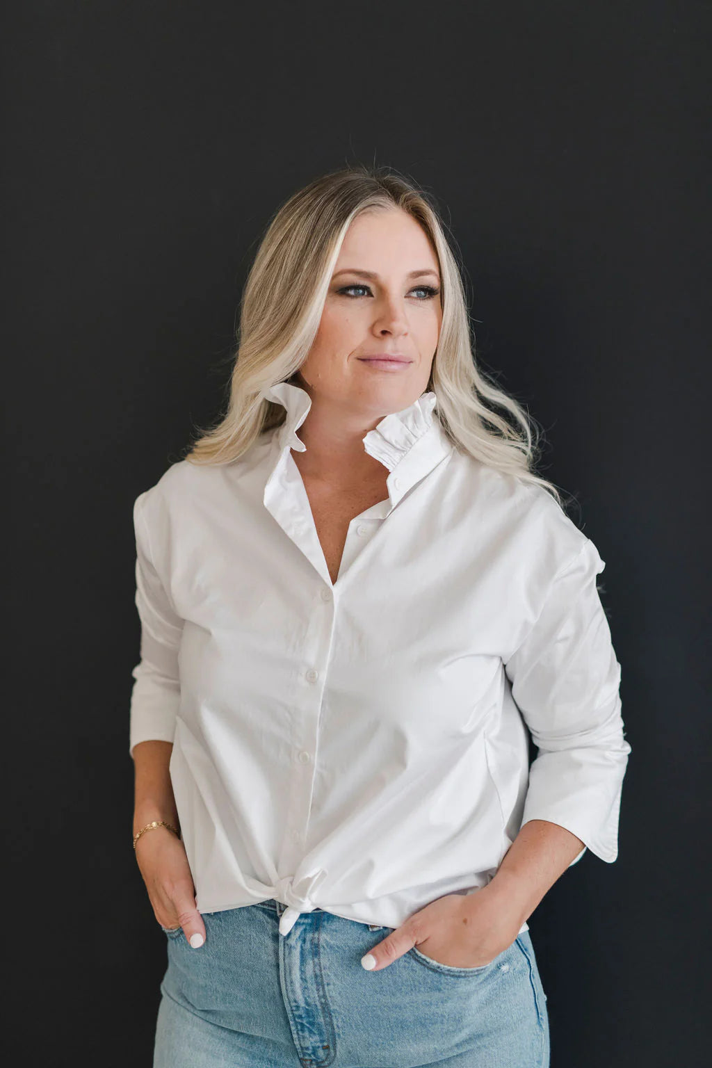 Ruffle Collar Button Down Shirt