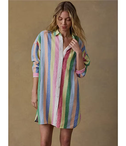 LAGUNA LINEN MINI SHIRTDESS/SUNBEAM STRIPE