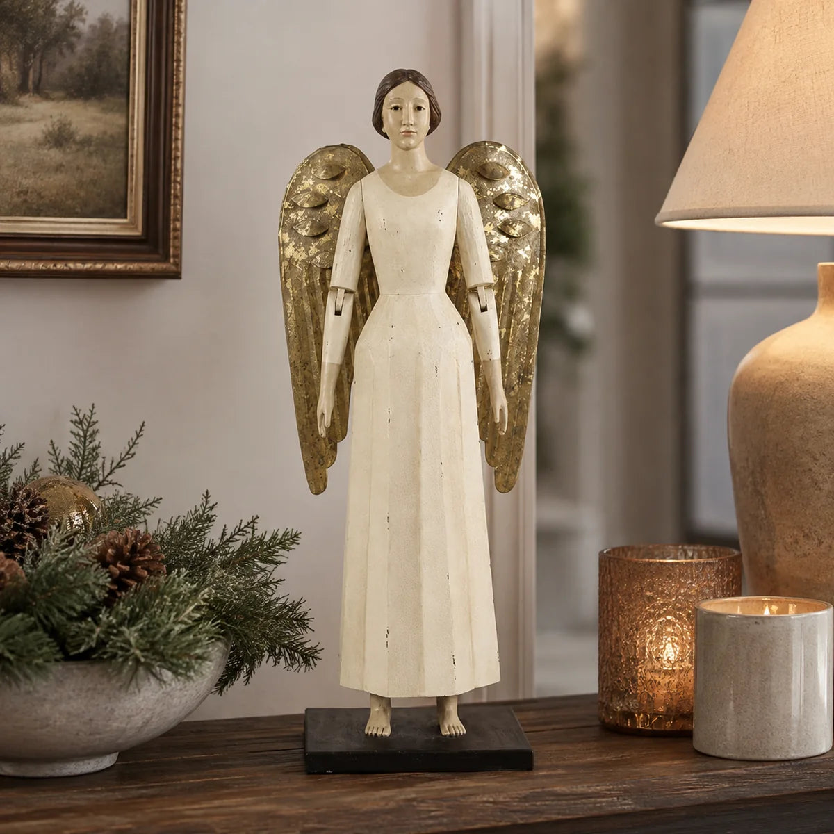 31 in. Cream Angel w/ Gold Tin Wings
