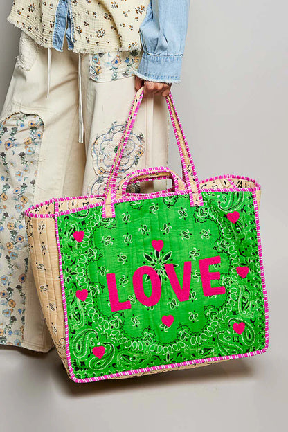 Love Bandana Quilted Tote Bag