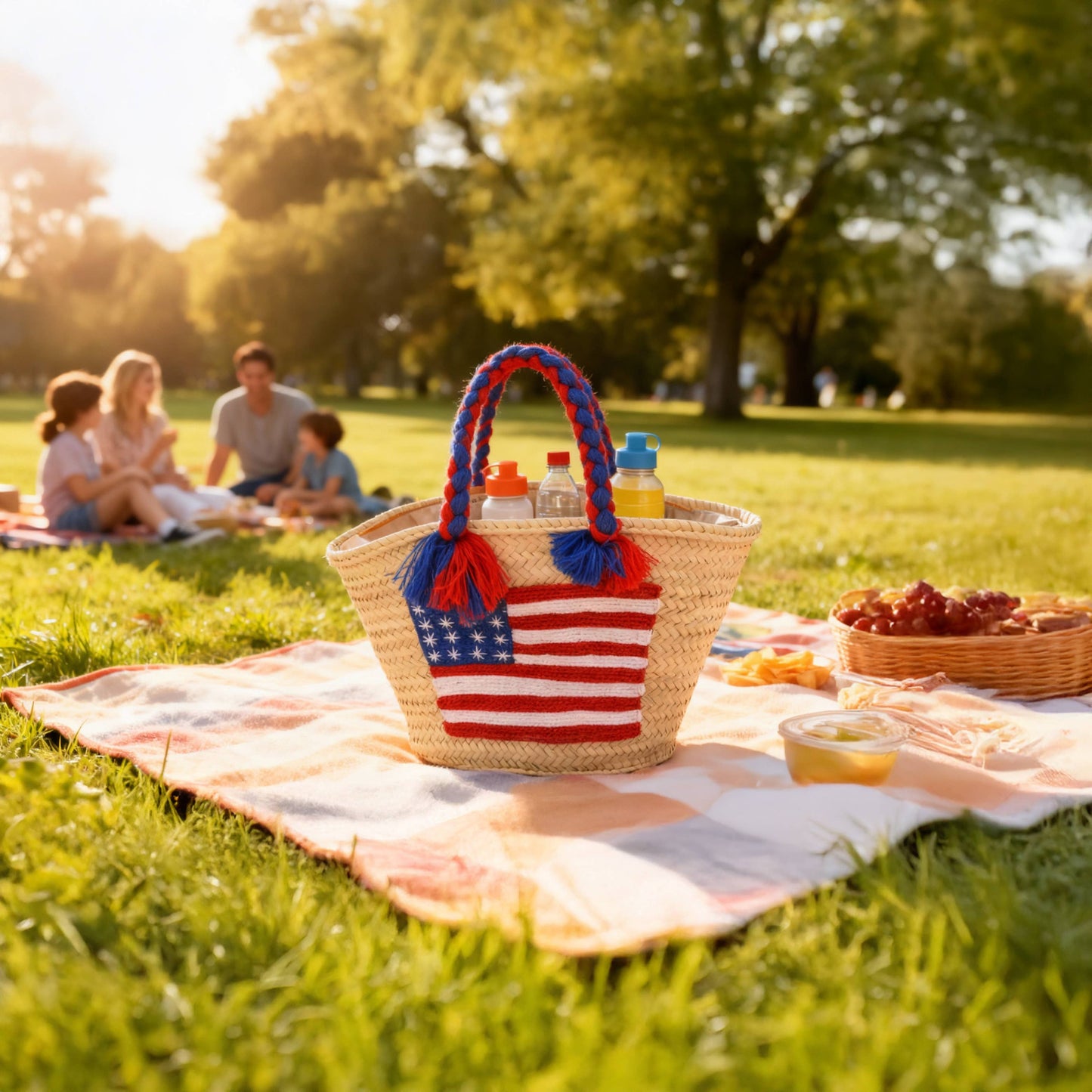 4th of July Straw Tote – Handmade USA Flag Basket