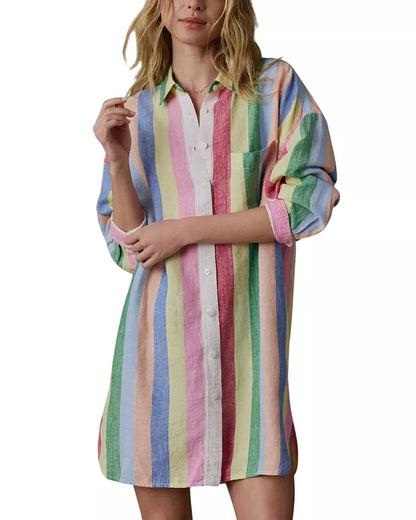 LAGUNA LINEN MINI SHIRTDESS/SUNBEAM STRIPE