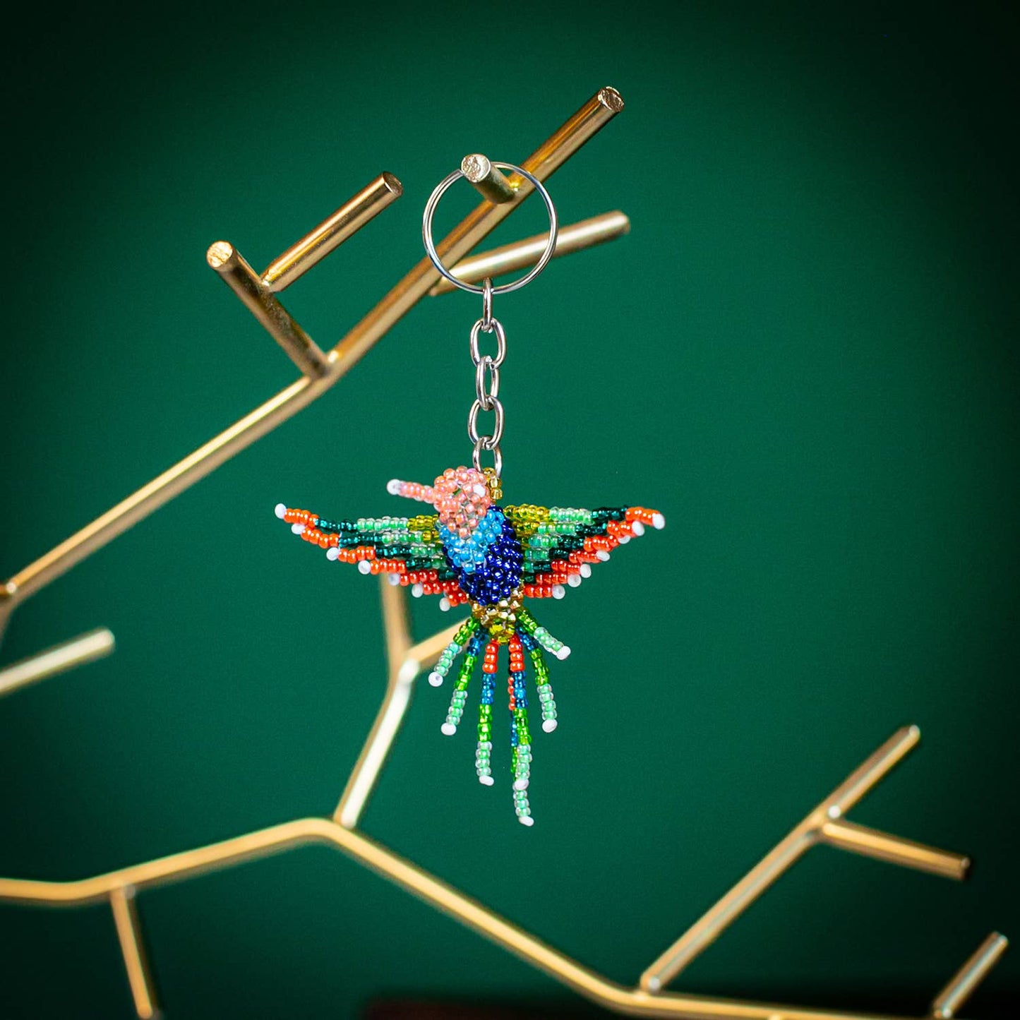 HUMMINGBIRD BEADED KEYCHAIN