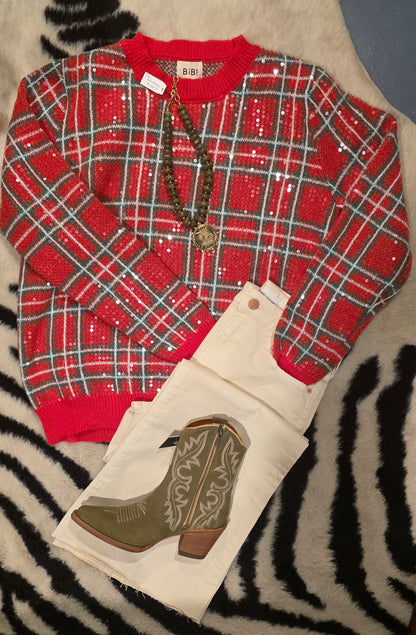 CLEAR SEQUIN PLAID SWEATER