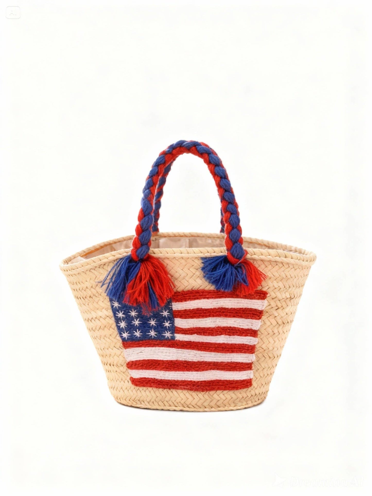 4th of July Straw Tote – Handmade USA Flag Basket