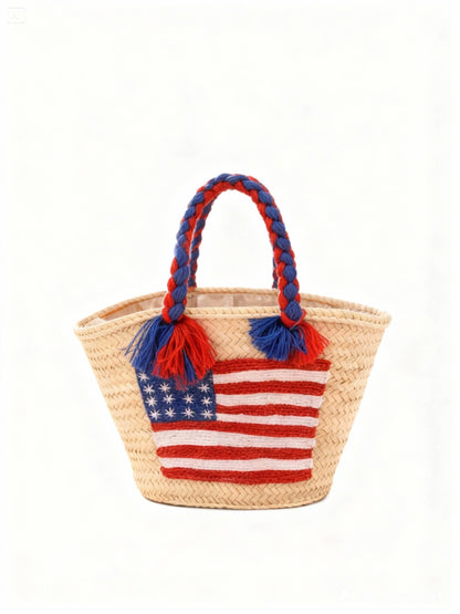 4th of July Straw Tote – Handmade USA Flag Basket