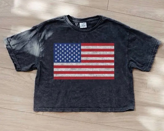 USA FLAG CROPPED MINERAL GRAPHIC TOP-MINERAL BLACK