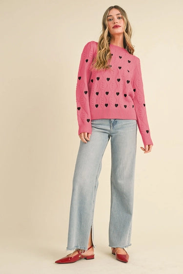 Heart Embroidery Pom Pom Sweater
