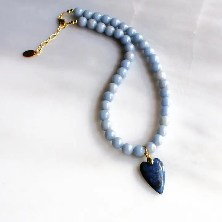 Denim Heart Necklace - 16 in