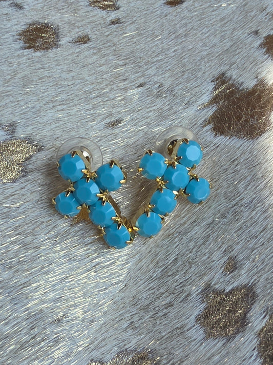 Turquoise/Gold Cross Earrings