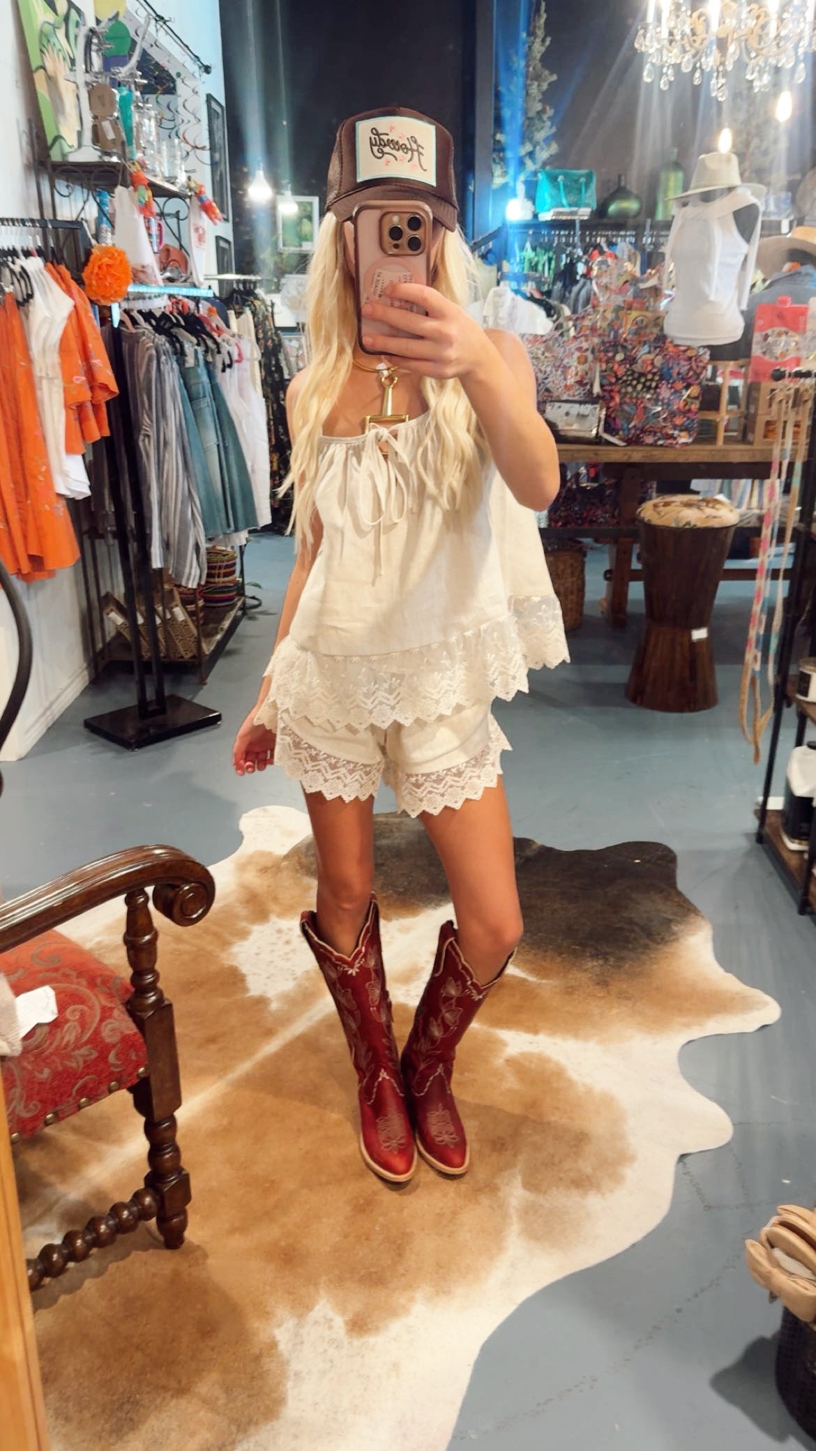 Linen Cami Top with Lace Contrast
