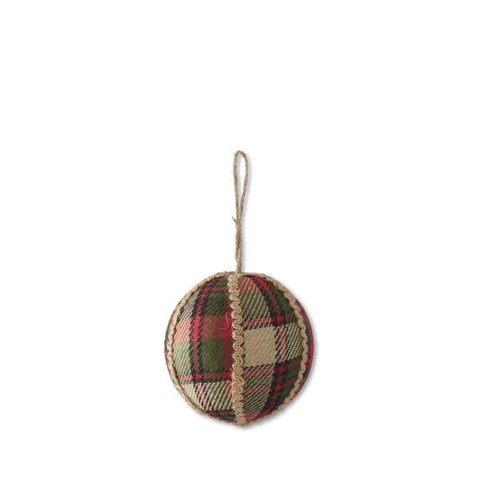 5 in Red Green & Black Plaid w/ Jute Trim Round Ornament