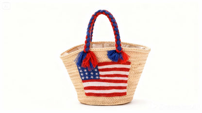 4th of July Straw Tote – Handmade USA Flag Basket
