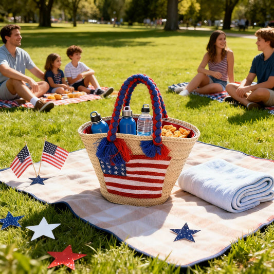 4th of July Straw Tote – Handmade USA Flag Basket