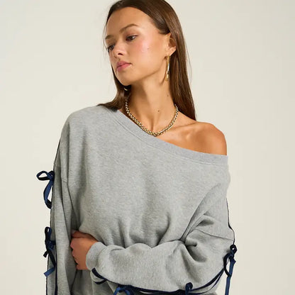 Bow Sleeve Off-shoulder Sweatshirt
