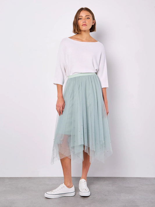 PEARLS HEM TULLE SKIRT