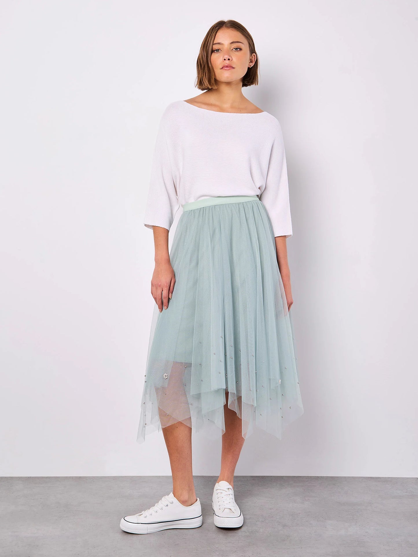 PEARLS HEM TULLE SKIRT