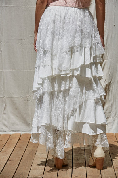 WOVEN COTTON TIERED RUFFLE MAXI SKIRT