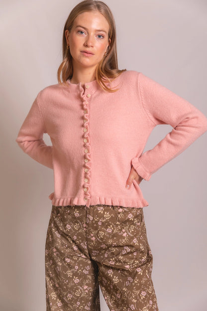 Knit Ruffled Trim Cardigan