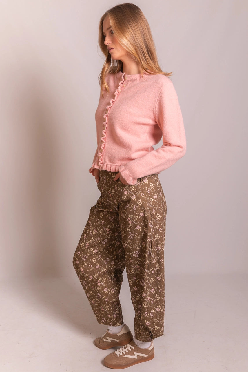 Knit Ruffled Trim Cardigan