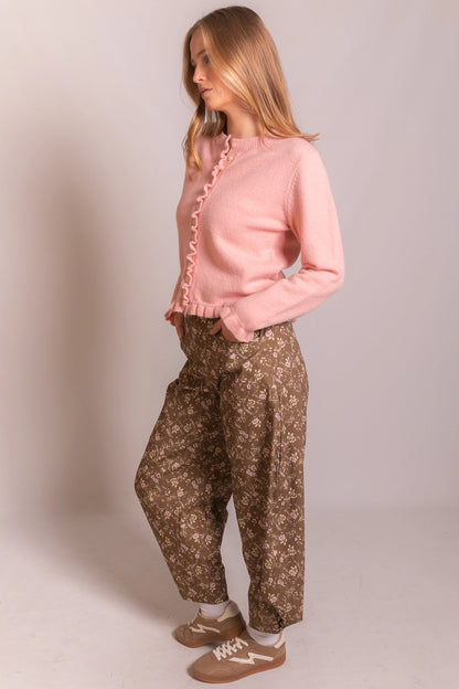 Knit Ruffled Trim Cardigan
