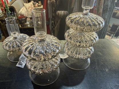 Set of 3 Silver Mercury Glass Taper Candleholders