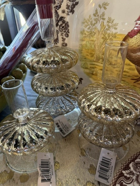 Set of 3 Silver Mercury Glass Taper Candleholders