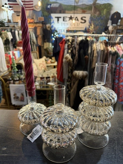 Set of 3 Silver Mercury Glass Taper Candleholders