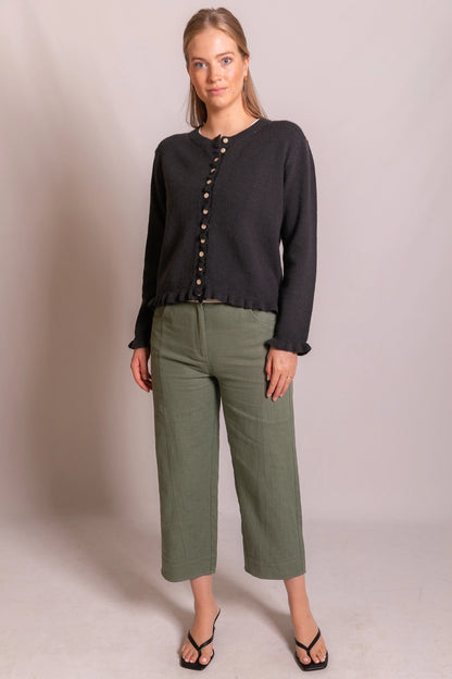 Knit Ruffled Trim Cardigan