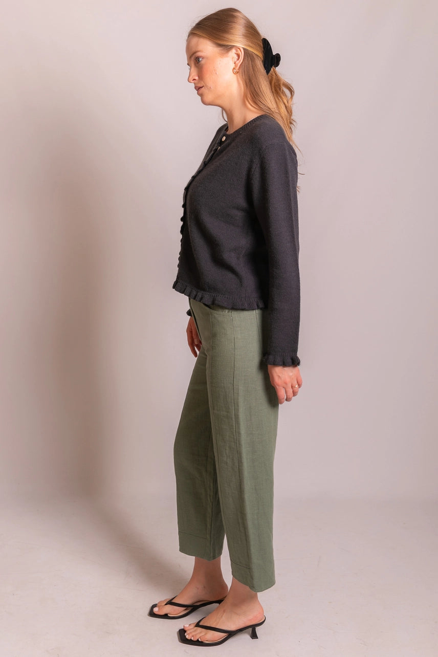 Knit Ruffled Trim Cardigan