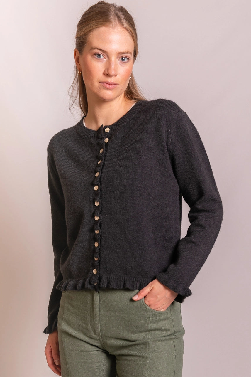 Knit Ruffled Trim Cardigan