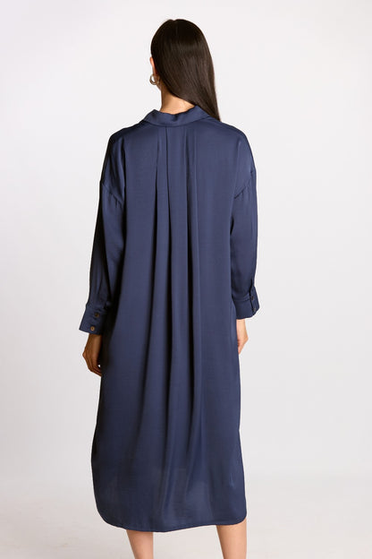 Soft Sheen Satin Oversized Button Up Shirt Dress