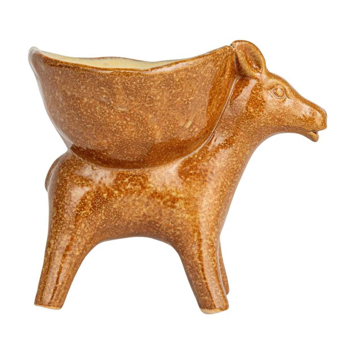 Stoneware Donkey w/ Bowl, Brown (Each One Will Vary)
