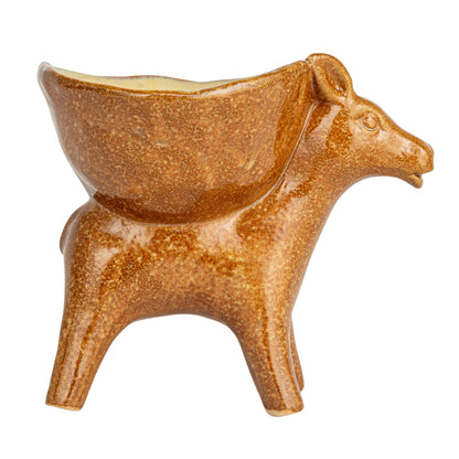 Stoneware Donkey w/ Bowl, Brown (Each One Will Vary)