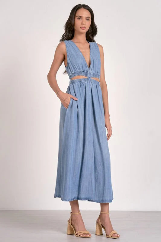 DENIM MIDI SLEEVELESS DRESS