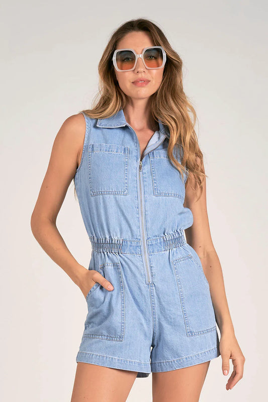 SHORT ROMPER SLVLESS - BLUE WASH