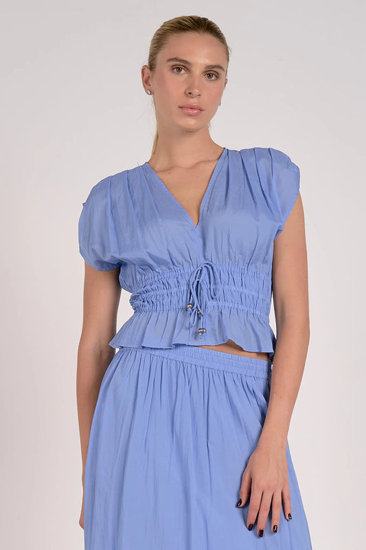 V-NECK RUFFLE TOP
