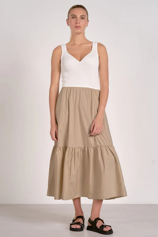 SAND/WHITE COMBO DRESS