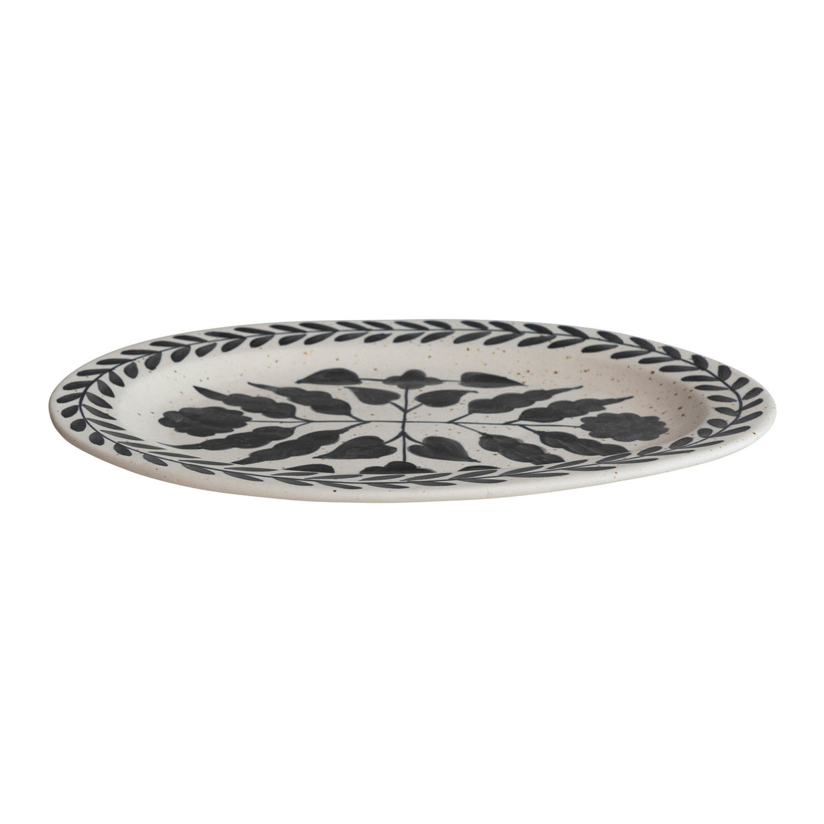 Hand-Painted Stoneware Platter w/ Floral Design