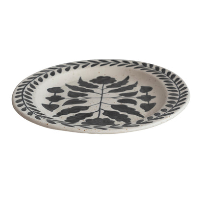 Hand-Painted Stoneware Platter w/ Floral Design