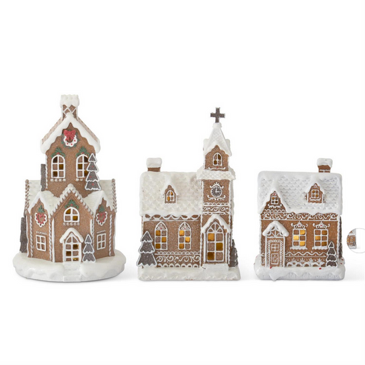 Set of 3 Resin Gingerbread LED Houses w/Timer