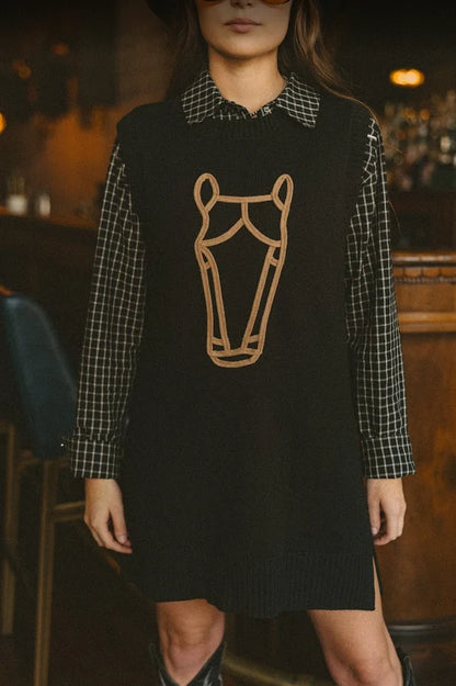 MOD Horse Sweater Dress in Black
