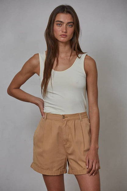 COTTON PLEATED RELAX FIT SHORTS
