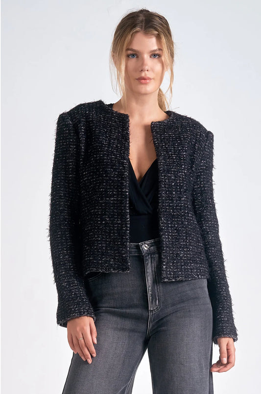 BLACK AND SILVER TWEED JACKET