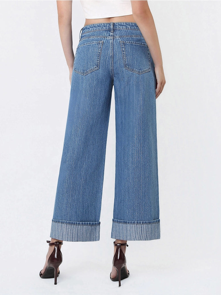 HIGH RISE JAQUARD STRIPE WIDE LEG W/CUFF